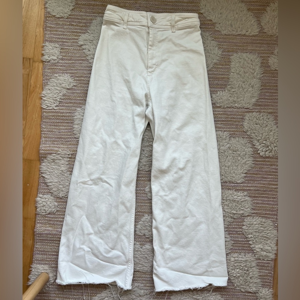Zara | High Waisted White Wide Leg Distressed Jean